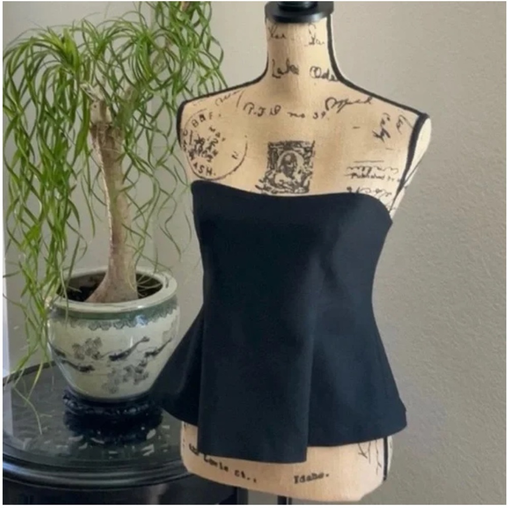 ZARA SWEETHEART NECKLINE FLARED BANDEAU TOP - BLACK PEPLUM STRAPLESS BUSTIER